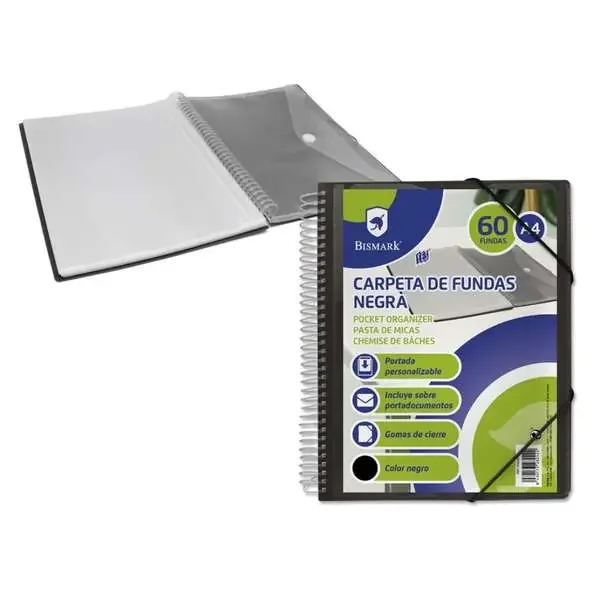 Bismark Carpeta con 60 Fundas Transparentes – Formato A4 – Incluye Sobre Portadocumentos – Cierre de Gomas