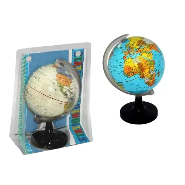 Bismark Esfera Geografica con Meridiano 10cm – Esfera Geografica con Meridiano – Cartografia Fisico-Politica – Base Alta y Robusta – Colores Blanco y Azul Aleatorios