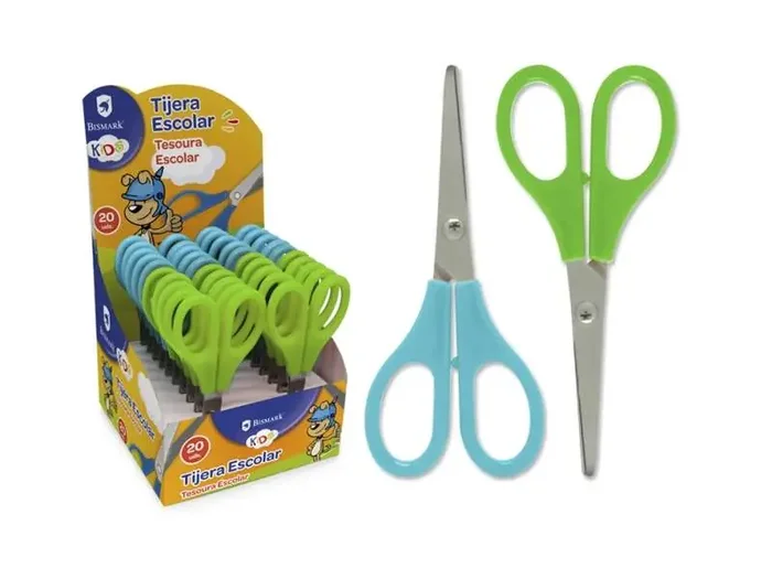 Bismark Expositor Kids de 20 Tijera Escolar – Mangos en Plastico – Punta Roma – Color Surtido (20 uds)