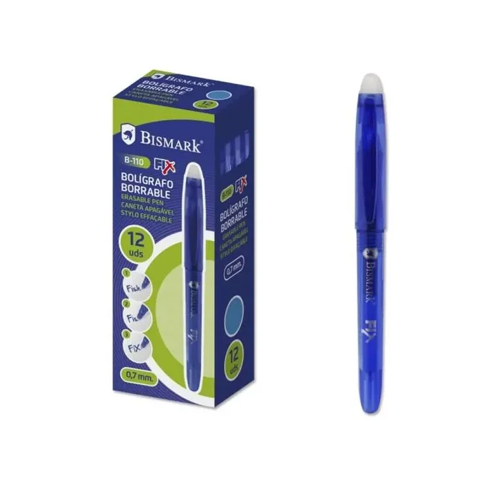 Bismark Fix Boligrafo Borrable – Punta Fina 0.7mm – Con Capuchon – Color Azul