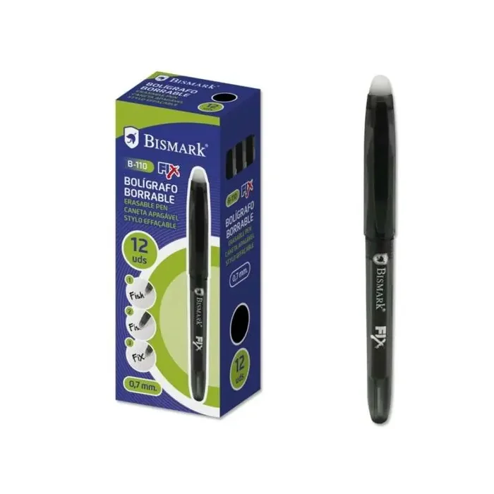 Bismark Fix Boligrafo Borrable – Punta Fina 0.7mm – Con Capuchon – Color Negro