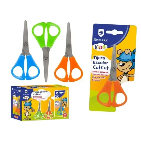 Bismark Kids Cut-Cut Tijera Escolar – Mangos en Plastico – Punta Roma – Colores Surtidos (12 uds)