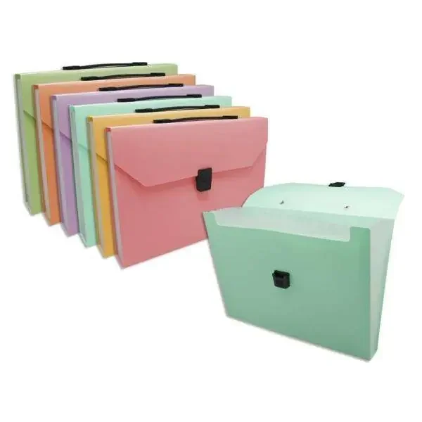 Bismark Maletin de Fuelle con 12 Departamentos A4 Polipropileno – Cierre de Broche – Colores Surtidos Pastel (8 uds)