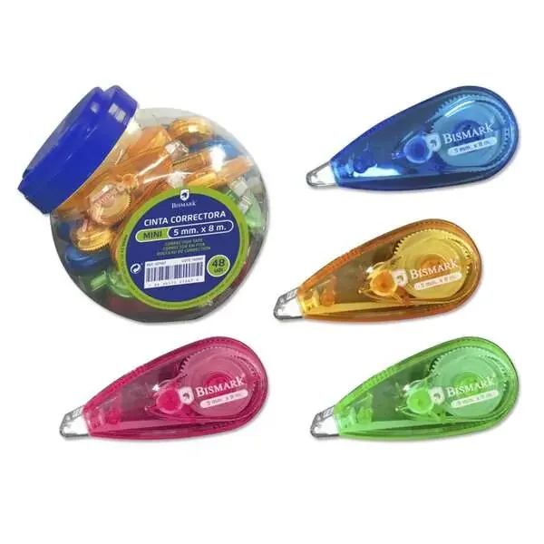 Bismark Mini Cinta Correctora 5mm x 8m – Cuerpo Transparente de Colores