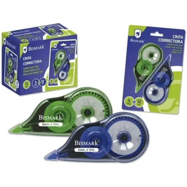 Bismark Pack de 2 Cintas Correctoras 5mm x 12m – Cuerpo Transparente – Forma Ergonomica