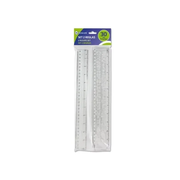Bismark Pack de 2 Reglas Milimetradas 30cm – Con Plantilla de Caracteres Rotulables – Ideal para Colegio – Fabricada en Plastico – Transparente