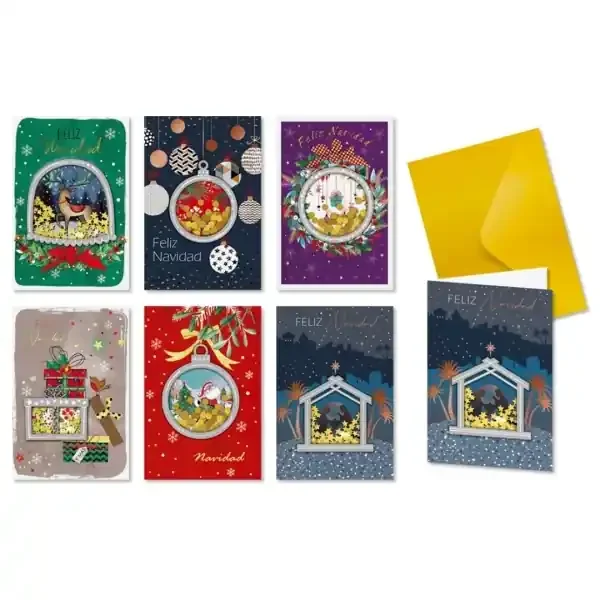 Bismark Pack de 24 Tarjetas de Felicitacion Navideña con Sobre Dorado – Tamaño Tarjeta 11.5x17cm – Diseños Variados con Foil y Confetti