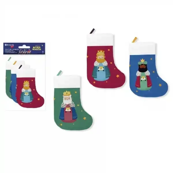 Bismark Pack de 3 Calcetines Decorativos Reyes Magos – Con Cinta para Colgar