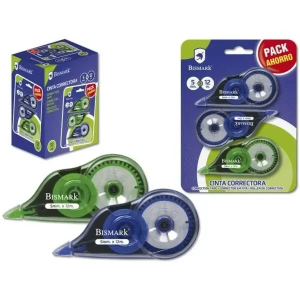 Bismark Pack de 3 Cintas Correctoras 5mm x 12m – Cuerpo Transparente – Forma Ergonomica