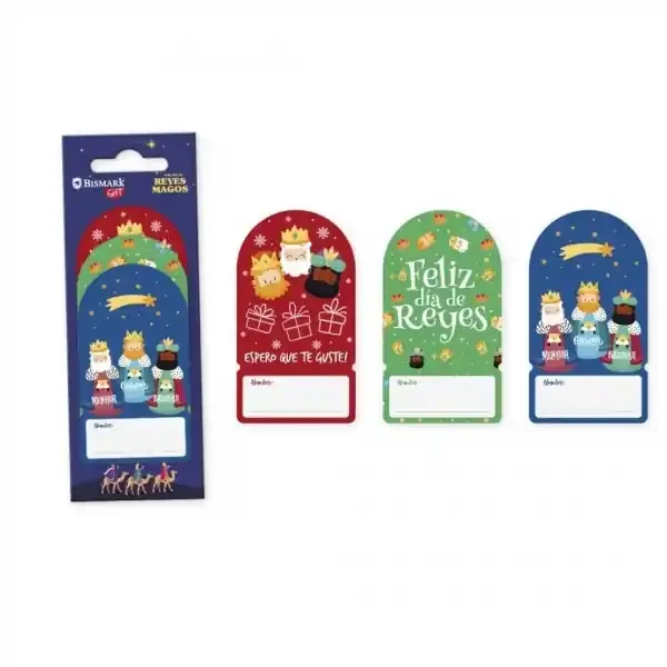 Bismark Pack de 6 Etiquetas Adhesivas Navideñas para Regalos – 3 Diseños de Reyes Magos – Espacio para Escribir