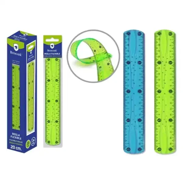 Bismark Regla Flexible 20cm – Fabricada en PVC – Ideal para Colegio – Colores Azul y Verde Aleatorios