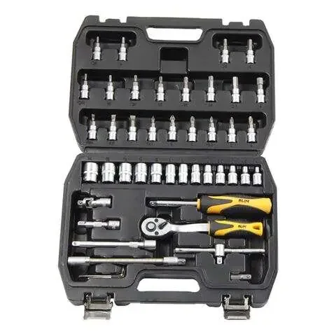 Blim Herramientas de 1/4 – Juego de Vasos y Accesorios – 13 Vasos 4, 45, 5, 55, 6, 7, 8, 9, 10, 11, 12, 13, 14mm – Chicharra de 72 Dientes – Barras de Extension – Articulacion Universal – Mango Corredizo – Cabezales para Mango destornillador – Color Negr