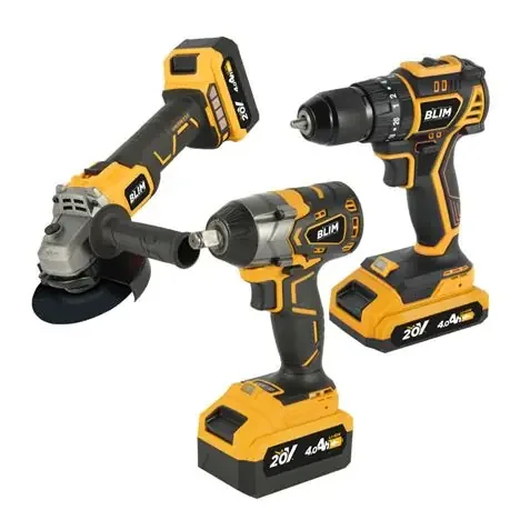 Blim Pack 20V Taladro + Llave Impacto + Radial S/Carbones – 2 Baterias 4Ah – Color Varios