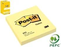 Bloc de Notas adhesivas Post it 654 amarillo 76x76mm FT500072937 , 100 hojas
