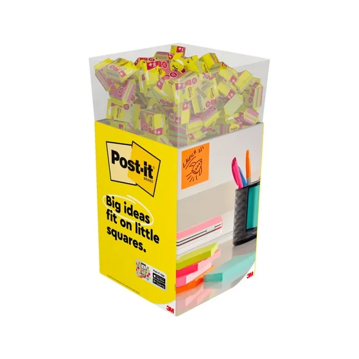 Bloc de notas adhesivas quita y pon post-it cubo 76×76 mm expositor suelo de 96 unidades surtidas 400x400x900 mm