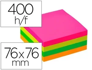 BLOC DE NOTAS ADHESIVAS QUITA Y PON Q-CONNECT 76X76 MM FSC FLUORESCENTE CON 400 HOJAS