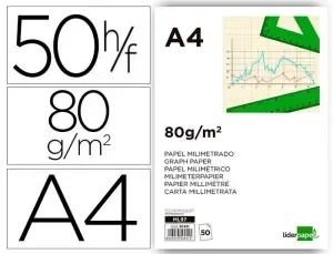 BLOC PAPEL MILIMETRADO LIDERPAPEL ENCOLADO 210X297MM 50 HOJAS 80G/M2