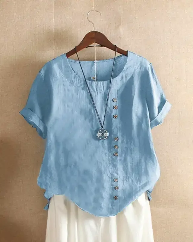 Blusa de manga corta con botones laterales para mujer