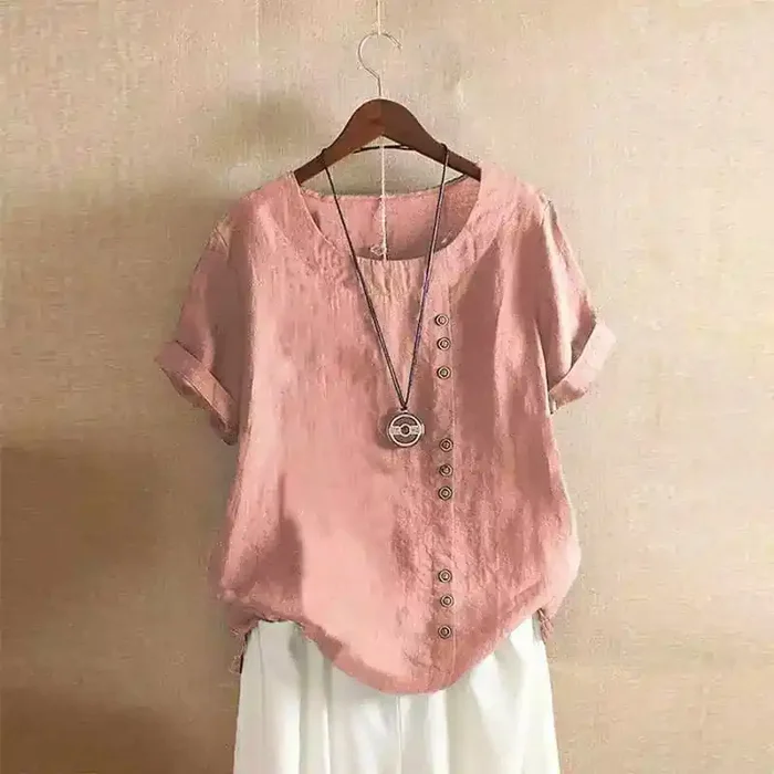 Blusa mujer algodón mangas cortas elegante