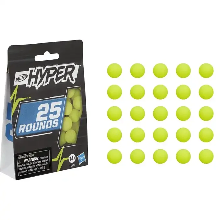 Bolas NERF Hyper 25-Round Boost, incluye 25 Hyper Rounds, para uso Hyper Blasters, Stock Up Hyper Games F0576