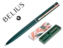 Boligrafo Belius rose aluminio color verde oliva oro rosa tinta azul caja BB277