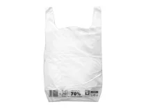 Bolsa camiseta reciclada 70% Blanca 42×53 cm reutilizable 1 kg paquete de 10020408