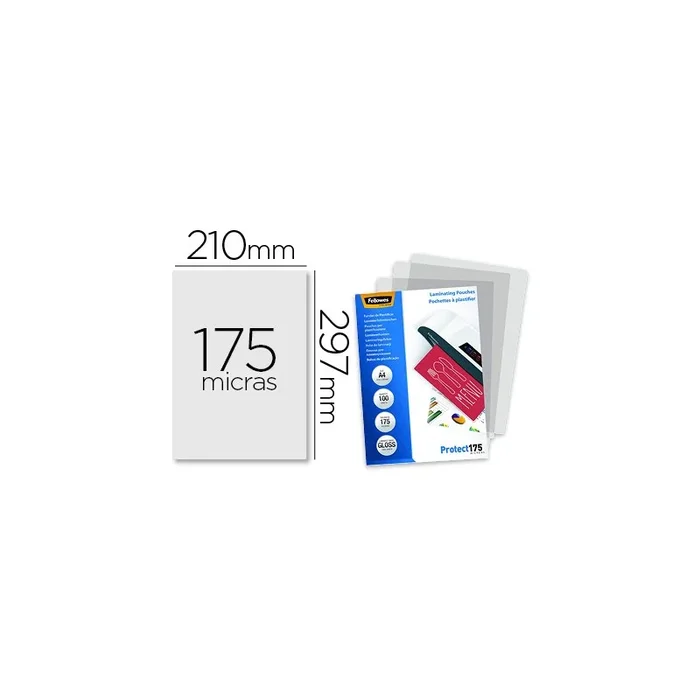 Bolsa de plastificar fellowes brillo din a4 175 mc pack 100 unidades
