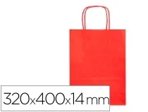 Bolsa Papel Qconnect Celulosa Rojo L Con Asa Retorcida 320x400x140 Mm Kf03759