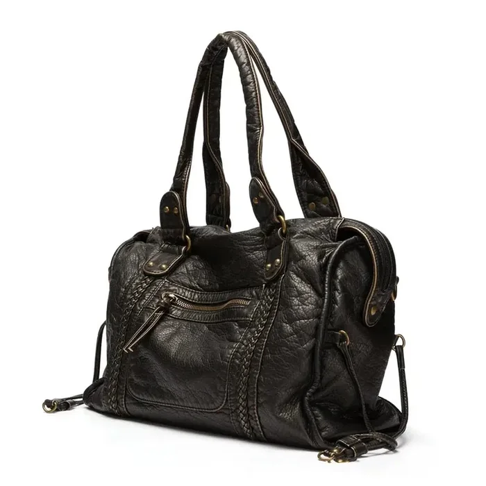Bolso de mano negro de cuero vintage elegante
