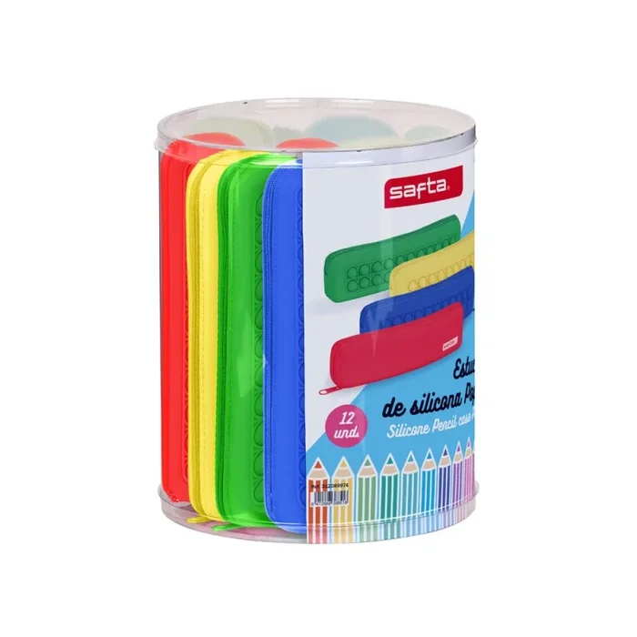 Bolso escolar safta portatodo estrecho silicona pop it expositor de 12 unidades 170×210 mm