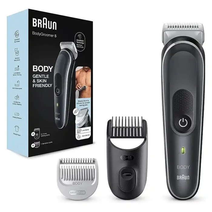 Braun Body Depiladora Corporal Hombre, Maquinilla de Afeitar Hombre Corporal Peine para Zonas Sensibles y Lámina Afilada para Zo