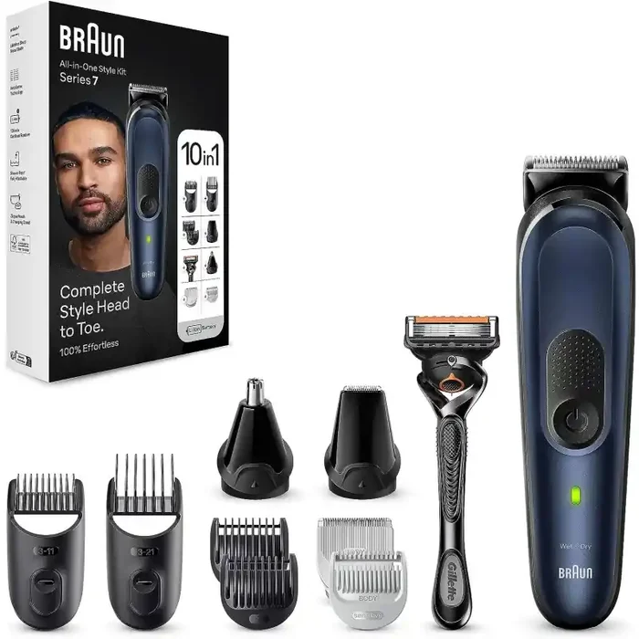 Braun Recortadora Todo En Uno Series 7 MGK7410, Kit 10 en 1 Para Barba, Pelo, Depilación Masculina incluye maquinilla Gillette