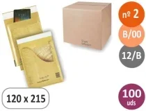 Caja 100 sobres burbujas, bolsas acolchadas nº 2, B00, 120×215 mm