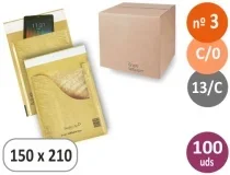 Caja de 100 sobres burbujas, bolsas acolchadas 150×210 mm nº 3, C/0, 13C
