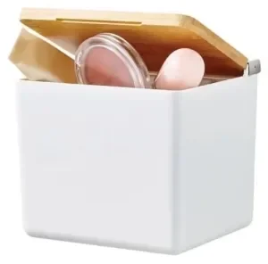 CAJA DE ALMACANAMIENTO TESA BABOO AUTOADHESIVA PEQUEÑA BLANCA CON TAPA BAMBU