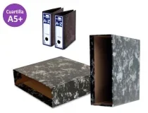 Caja para archivador palanca cuarto, cuartilla vertical A5+ jaspeada 37322
