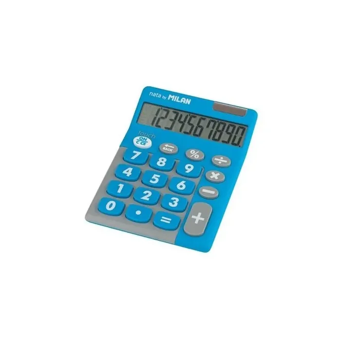 Calculadora Milan 10 dígitos color azul funciona pilas y luz solar teclas grandes
