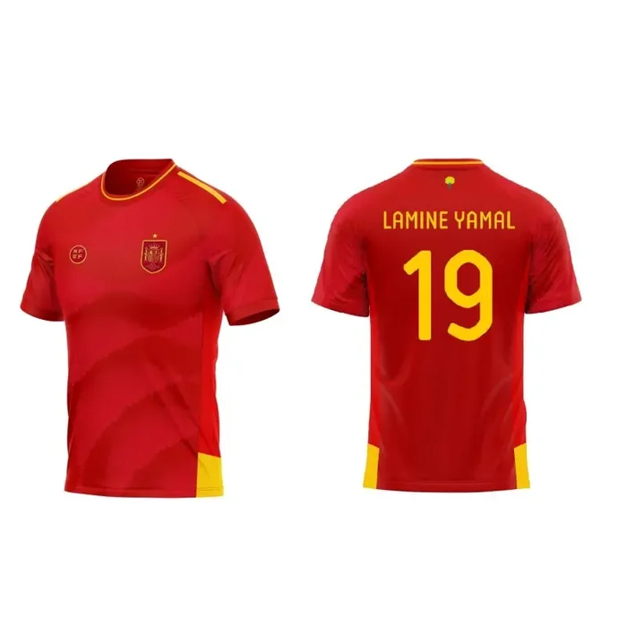 Camiseta fútbol Selección Española Lamine Yamal 19 camiseta roja y pantalón producto oficial tallas para niños