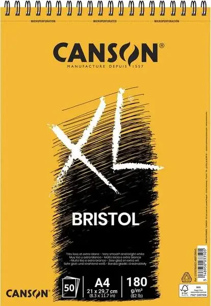 Canson Album Espiral XL Bristol Extraliso de 50 Hojas – 21×29.7 – 180gr – Color Blanco