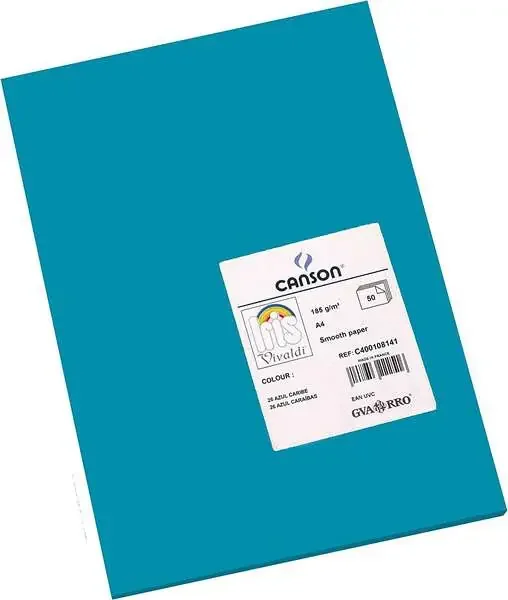 Canson Guarro Pack de 50 Cartulinas Iris A4 de 185g – 21×29.7cm – Color Azul Caribe