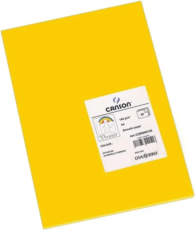 Canson Guarro Pack de 50 Cartulinas Iris A4 de 185g – 21×29.7cm – Color Gualda