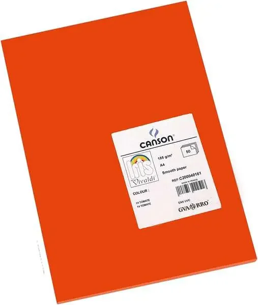 Canson Guarro Pack de 50 Cartulinas Iris A4 de 185g – 21×29.7cm – Color Tomate