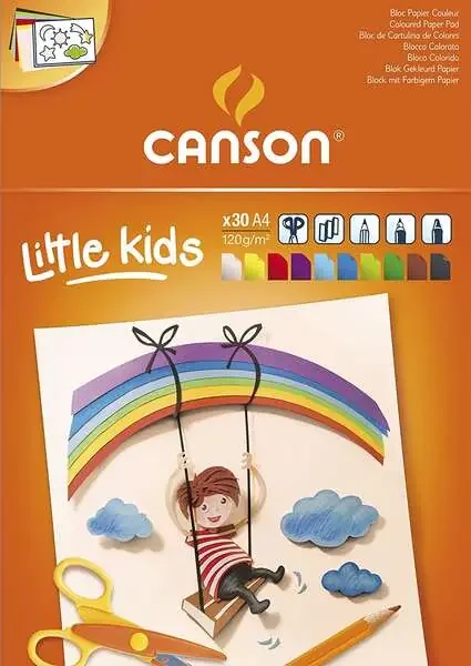 Canson Kids Cartulina Bloc Encolado de 30 Hojas A4 – 21×29.7 – 120g – Colores Surtidos