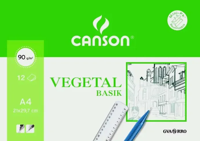 Canson Vegetal Basik Minipack de 12 Hojas A4 – 21×29.7cm – 95g – Color Transparente