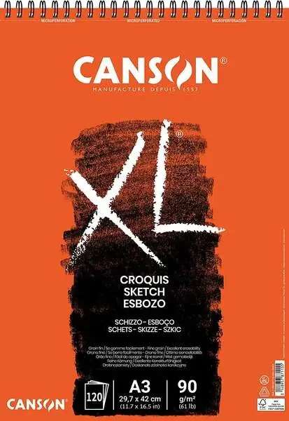 Canson XL Bloc de Croquis con 120 Hojas A3 – Espiral Microperforado – 29.7x42cm – 90g – Color Marfil