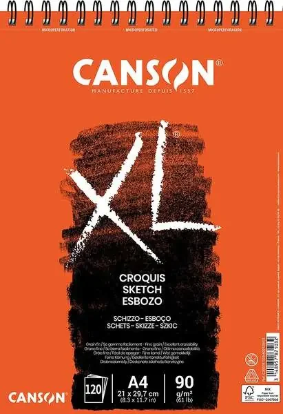 Canson XL Bloc de Croquis con 120 Hojas A4 – Espiral Microperforado – 21×29.7cm – 90g – Color Marfil