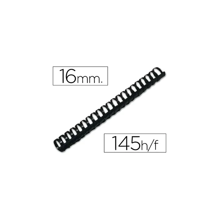 Canutillo q-connect redondo 16 mm plastico negro capacidad 145 hojas caja de 50 unidades
