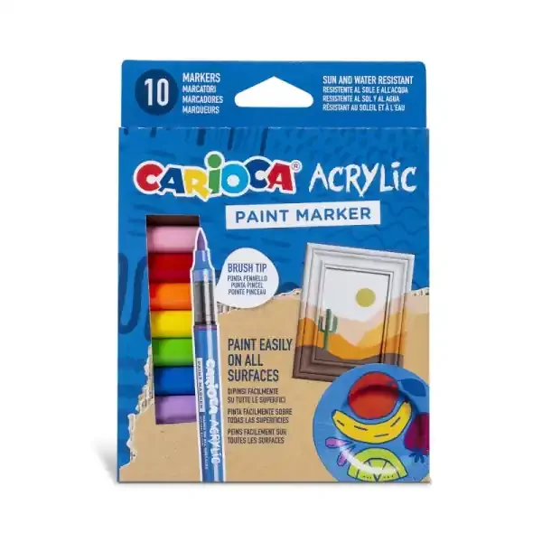 Carioca Acrylic Pack de 10 Marcadores de Pintura Acrilica – Punta Pincel – Tinta a Base de Agua – Alta Cobertura – Colores Surtidos