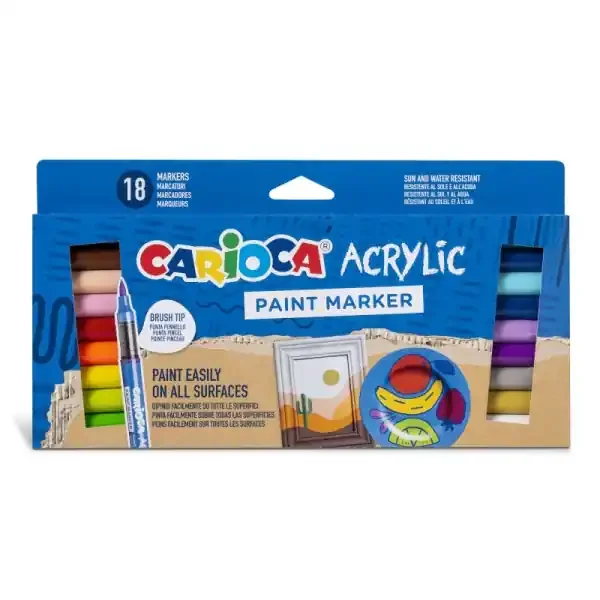 Carioca Acrylic Pack de 18 Marcadores de Pintura Acrilica – Punta Pincel – Tinta a Base de Agua – Alta Cobertura – Colores Surtidos