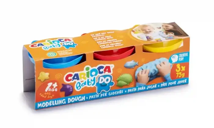Carioca Baby Do Pack de 3 Pastas de Modelar – Super Ligera – Elastica – Maleable – Ideal para Primeras Experiencias Tactiles – Se Seca al Aire – Color Varios